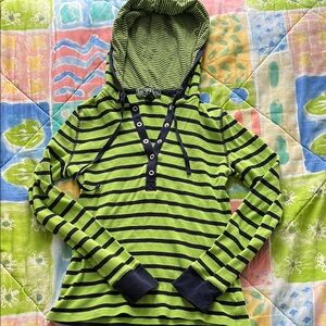 Polo Ralph Lauren Green and Black Striped Long Sleeve Top small